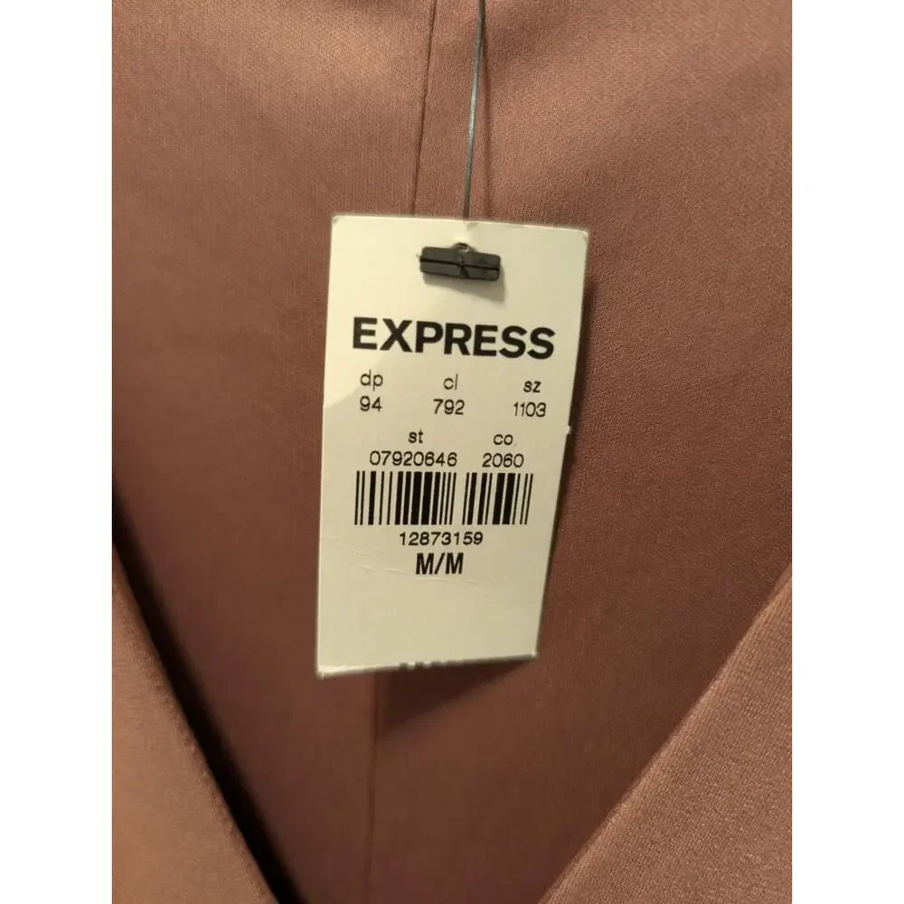 New! Express Ruffle Flutter Sheer Bodycon Vneck Mini Dress Rose Brown Size M - Picture 4 of 11